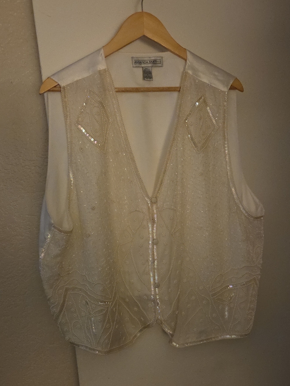 Vintage Amanda Smith Sequined & Beaded Ivory Vest